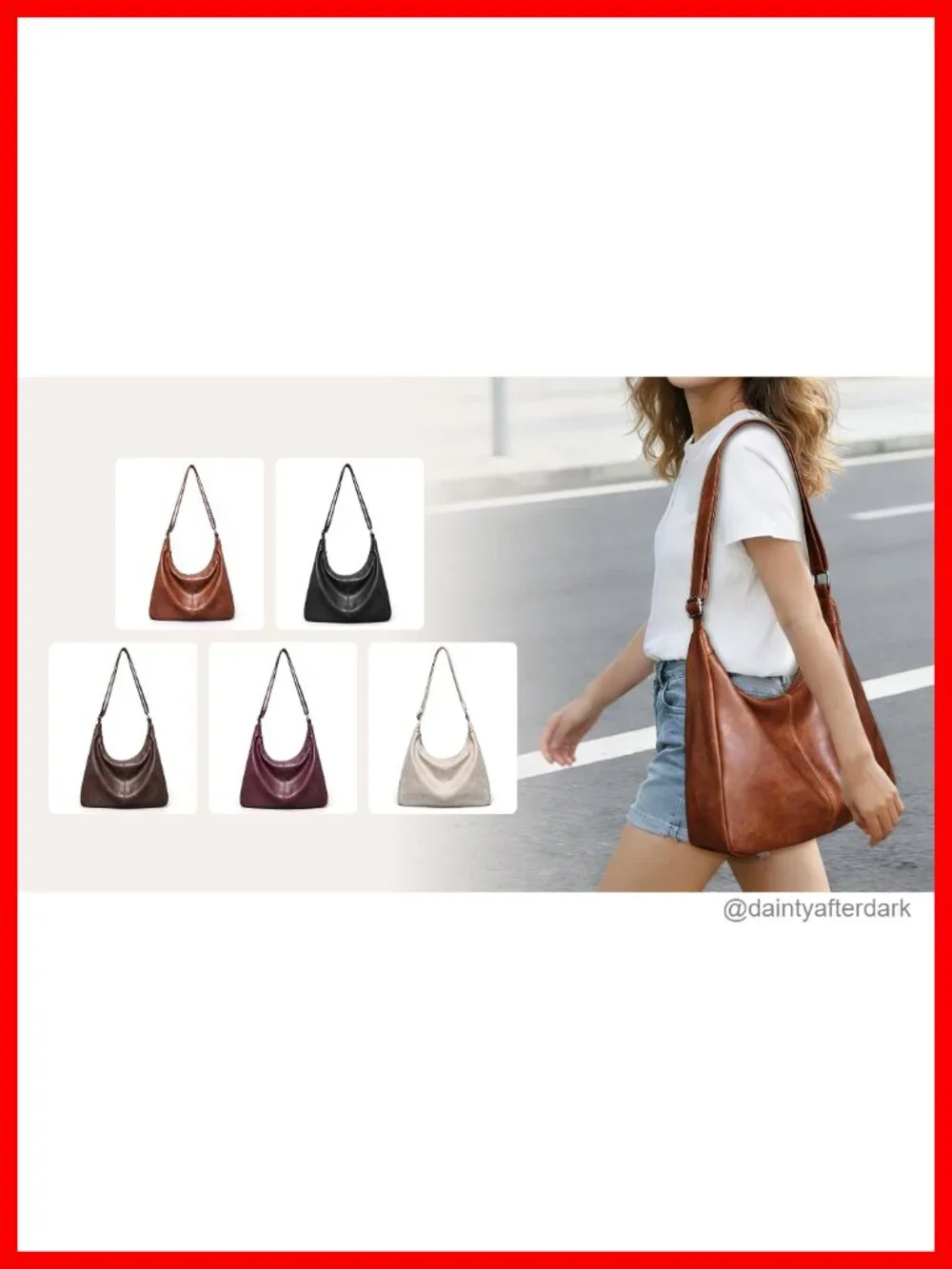 Vegan Leather Hobo Bag Women Slouchy Shoulder Tote Crossbody Adjustable Strap 5